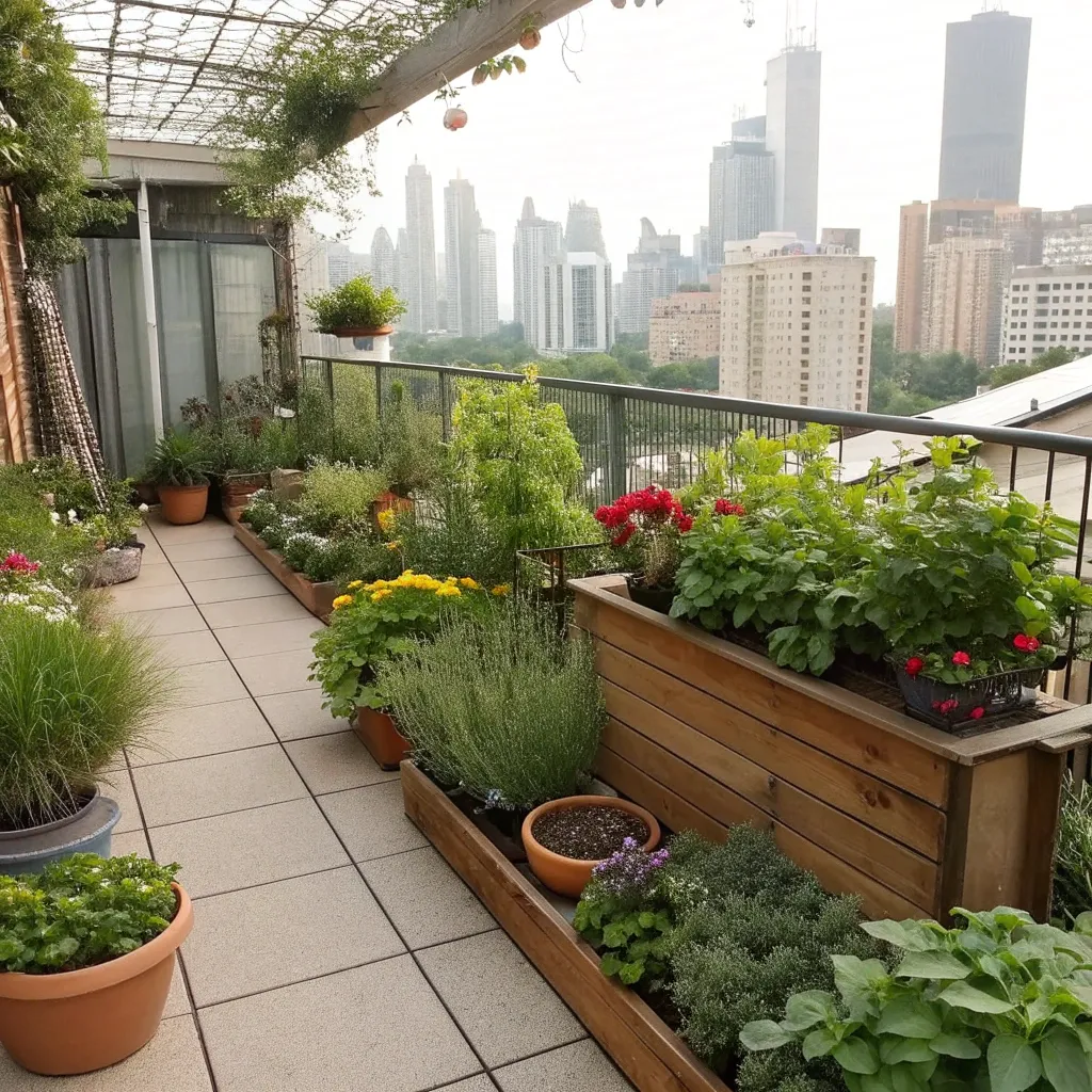 Urban balcony garden with an array of plants